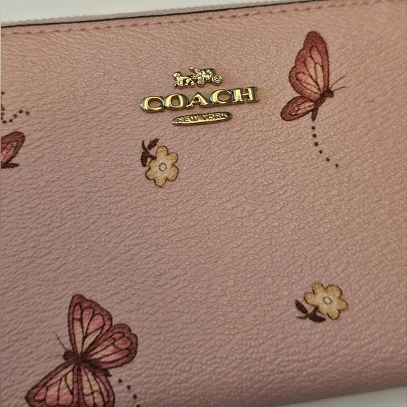 Coach Pink Butterfly Zip Around Wallet - Picture 4 of 9
